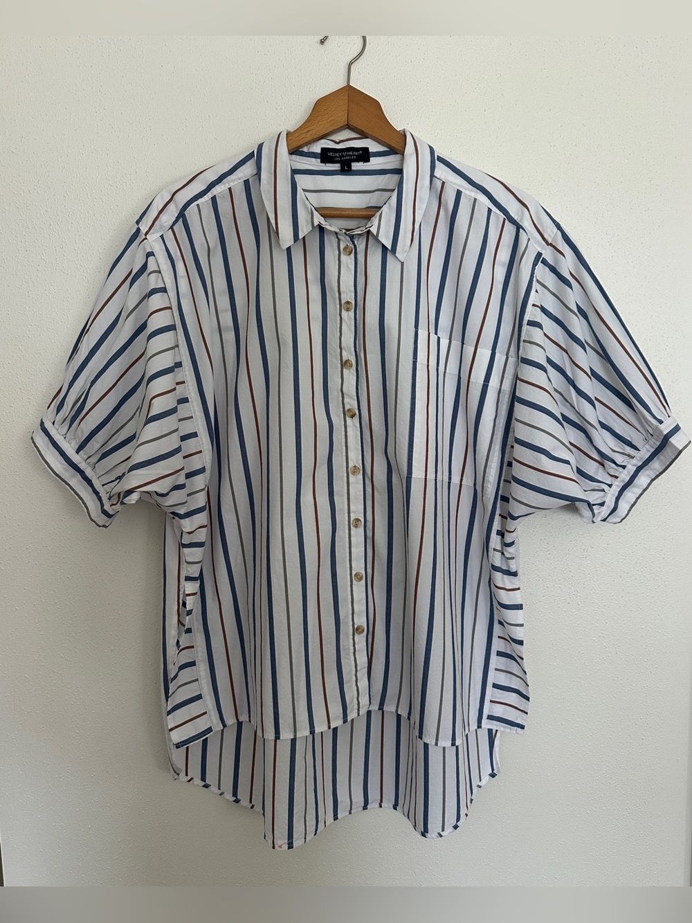 Velvet Heart Striped Oversized Button Down Shirt Large Like New